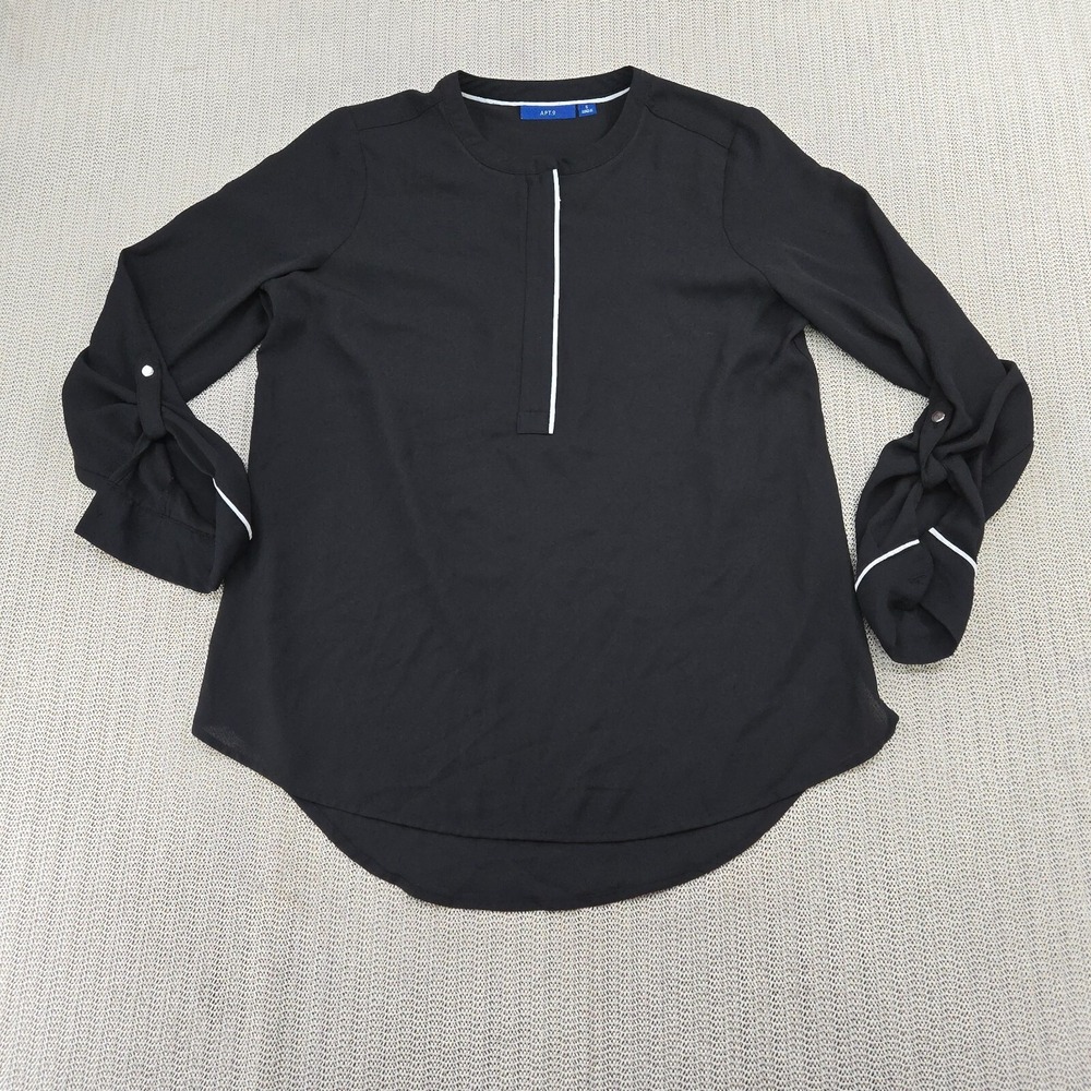 Apt 9 Top Blouse Shirt Womens Small Black Long Sleeve 1/4 Zip